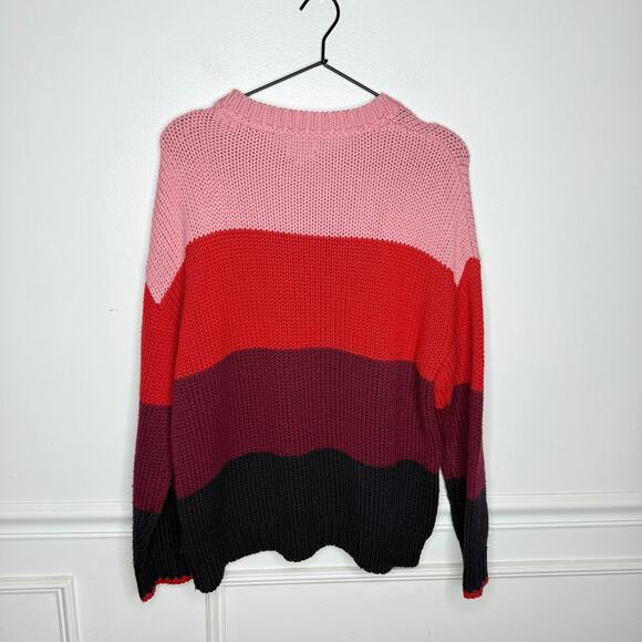 Sundry Scarlett Multi Stripe Red Pink Wool Blend Crew Sweater 2/Medium - Picture 4 of 6